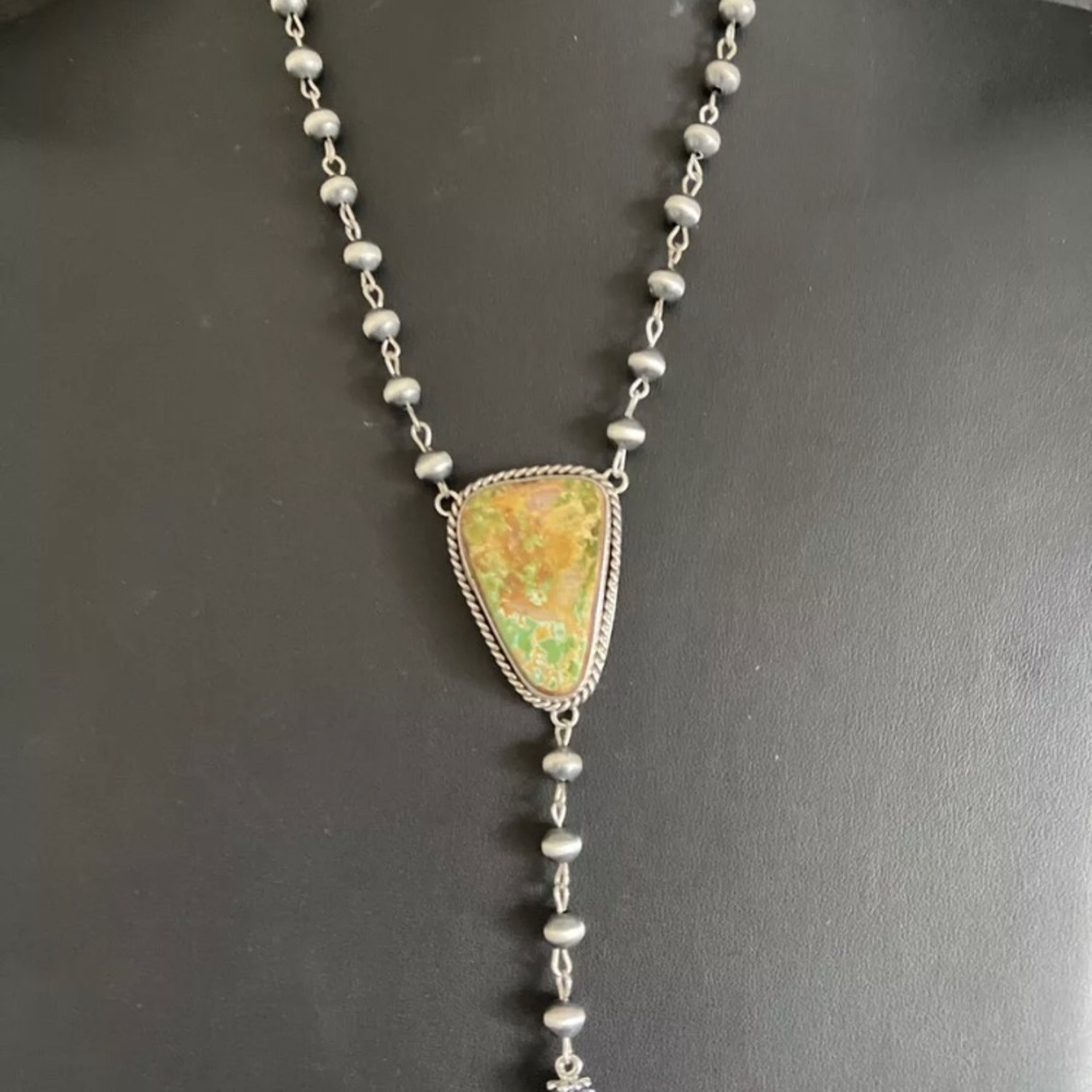 Sterlingsilver Roystonturquoiserosarybeadnecklace - image 6